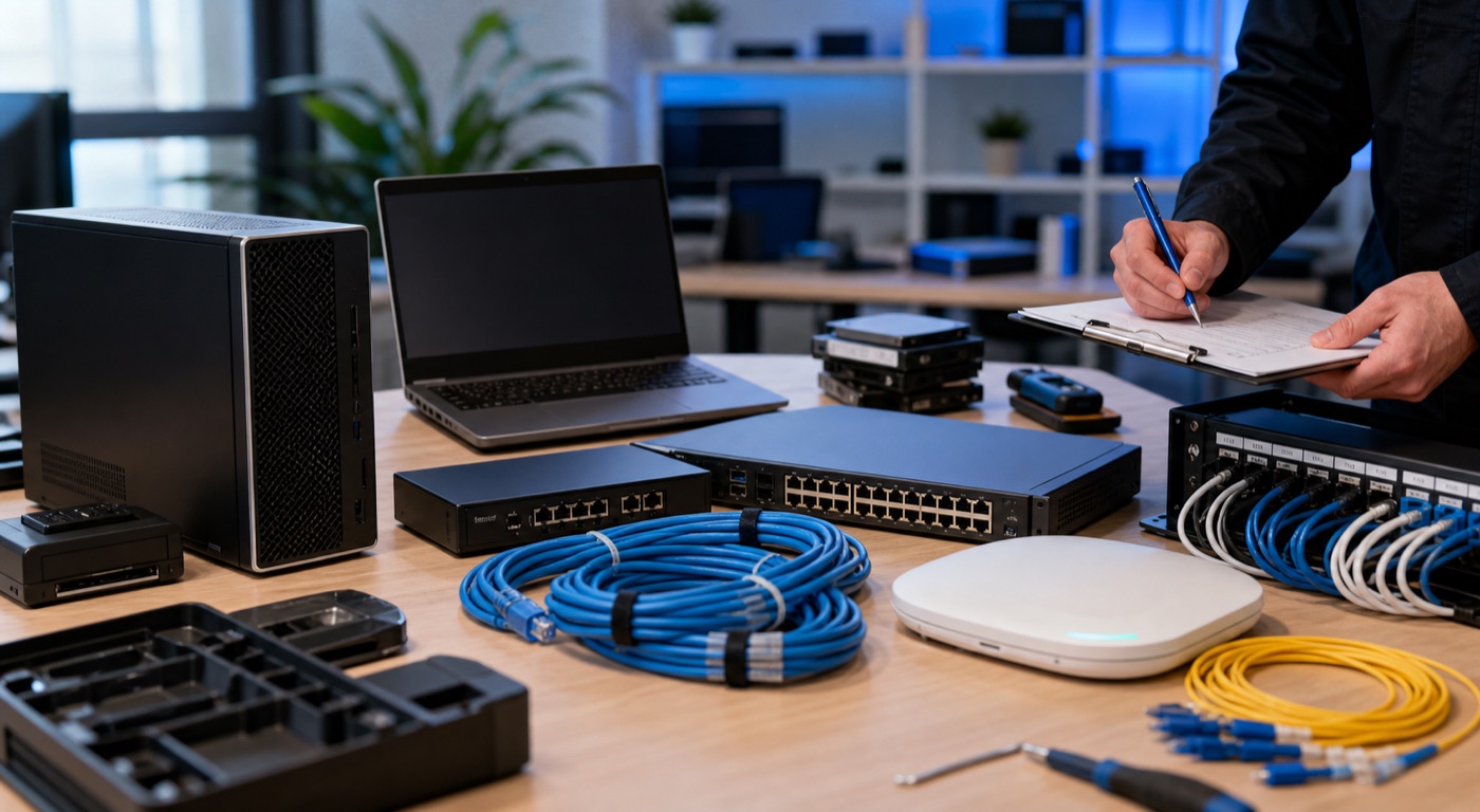 Vorbereitete IT-Hardware und Netzwerktechnik